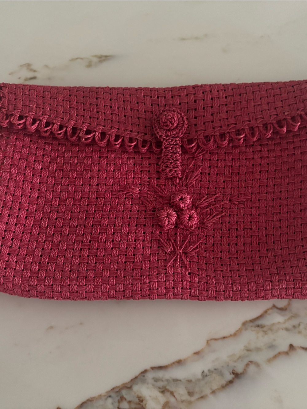 Woven Floral Clutch Bag in Deep Pink
